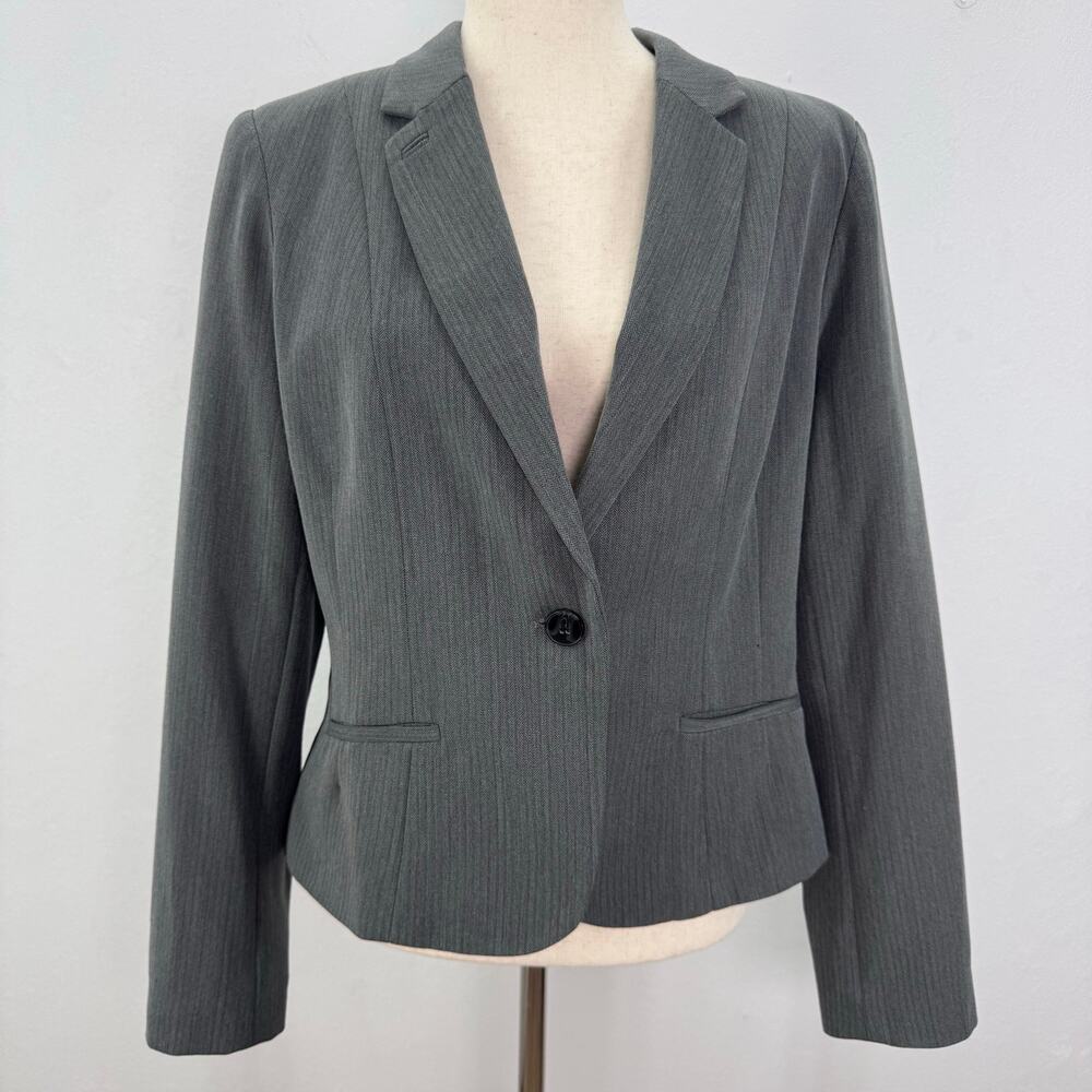 NWT Worthington Dark Grey Herringbone Blazer Single Button sz L Career Academia